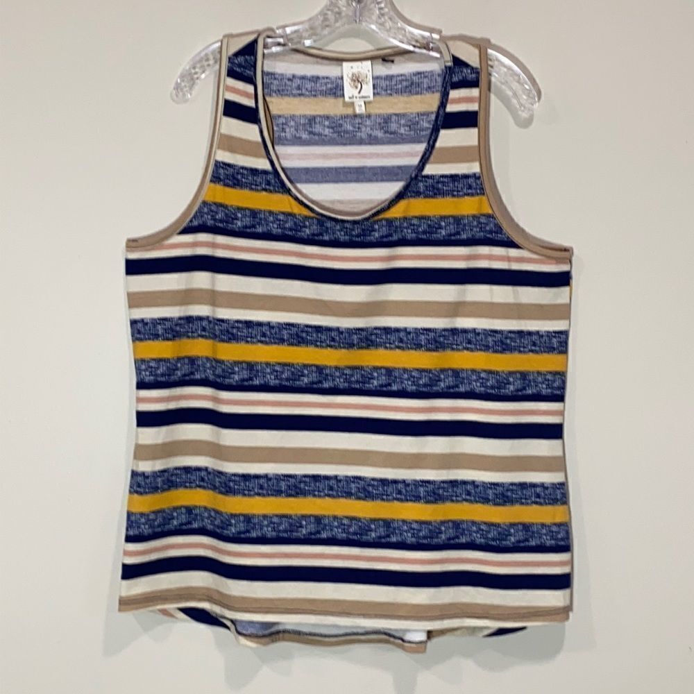 Plus Size Blue & Gold Striped Tank Top By Self Esteem. Size 1X